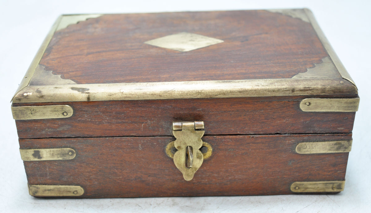 Vintage Wooden Small Storage Box Original Old Hand Crafted Brass Fitted