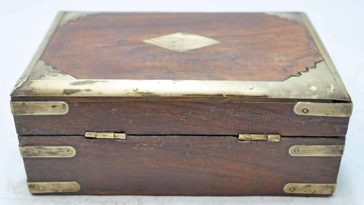 Vintage Wooden Small Storage Box Original Old Hand Crafted Brass Fitted