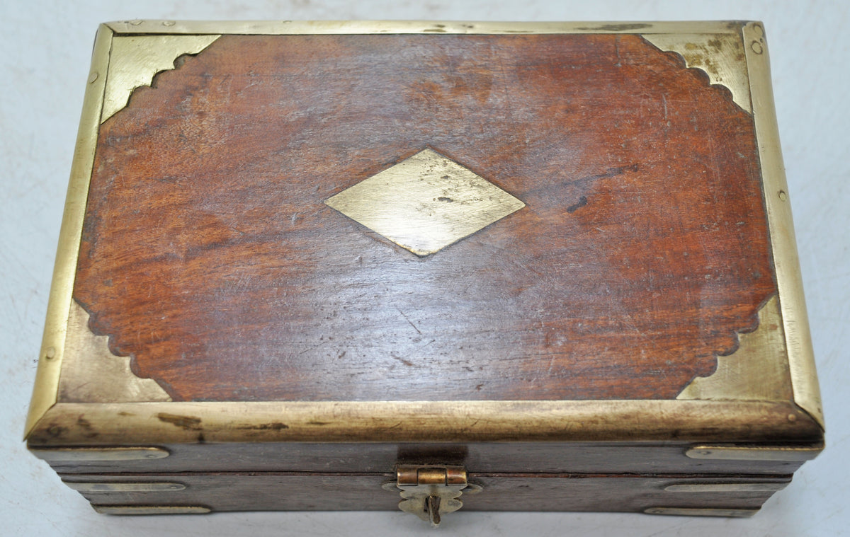 Vintage Wooden Small Storage Box Original Old Hand Crafted Brass Fitted