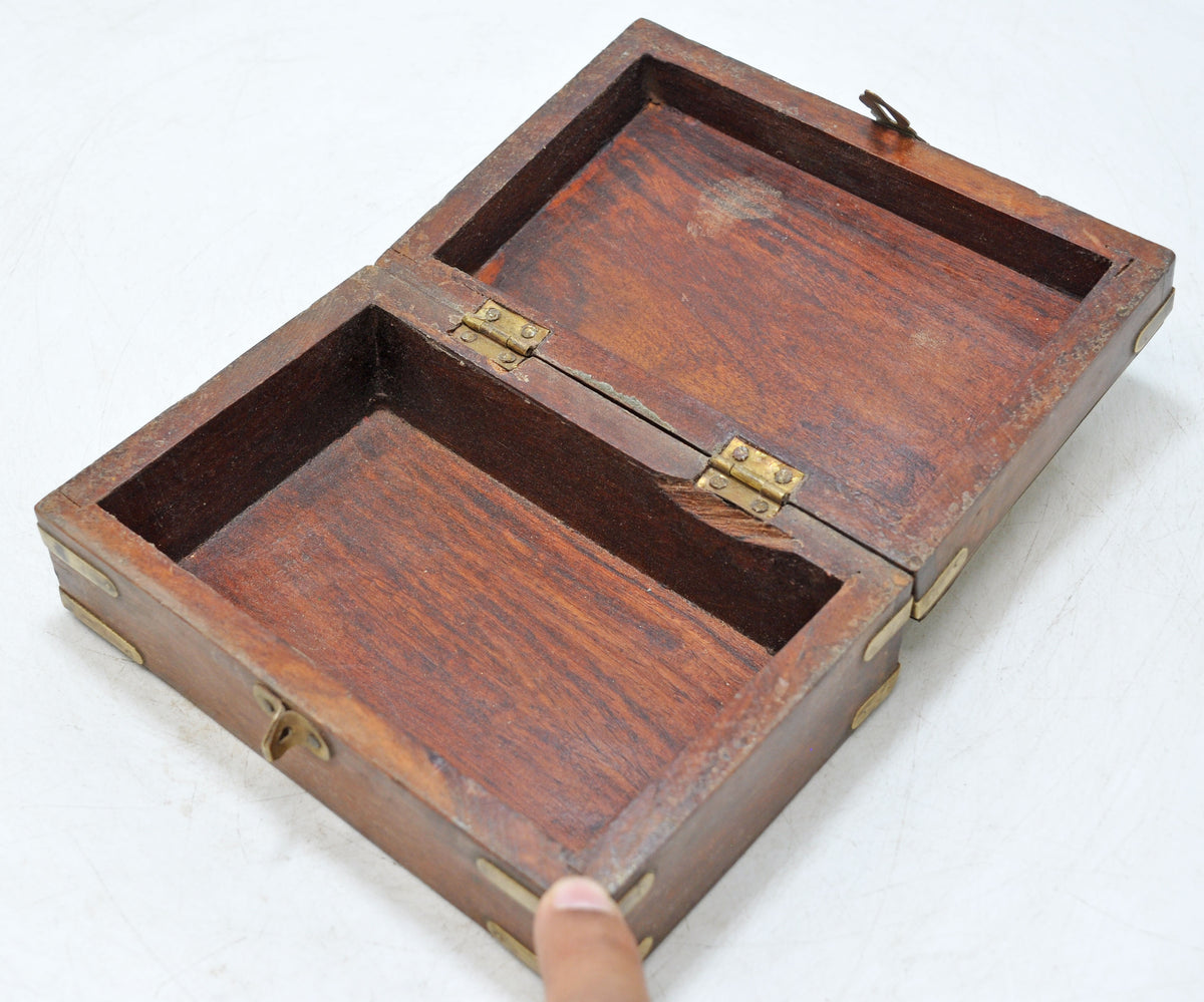 Vintage Wooden Small Storage Box Original Old Hand Crafted Brass Fitted