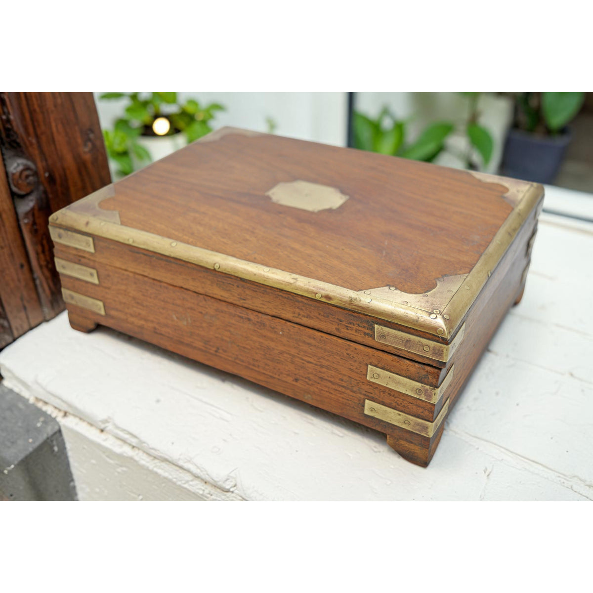 Vintage Wooden Small Storage Box Original Old Hand Crafted Brass Fitted