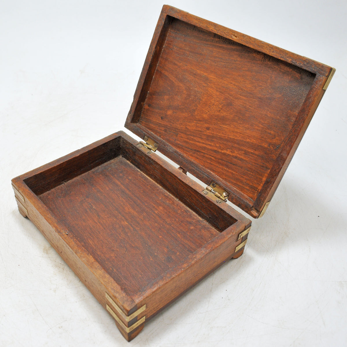 Vintage Wooden Small Storage Box Original Old Hand Crafted Brass Fitted