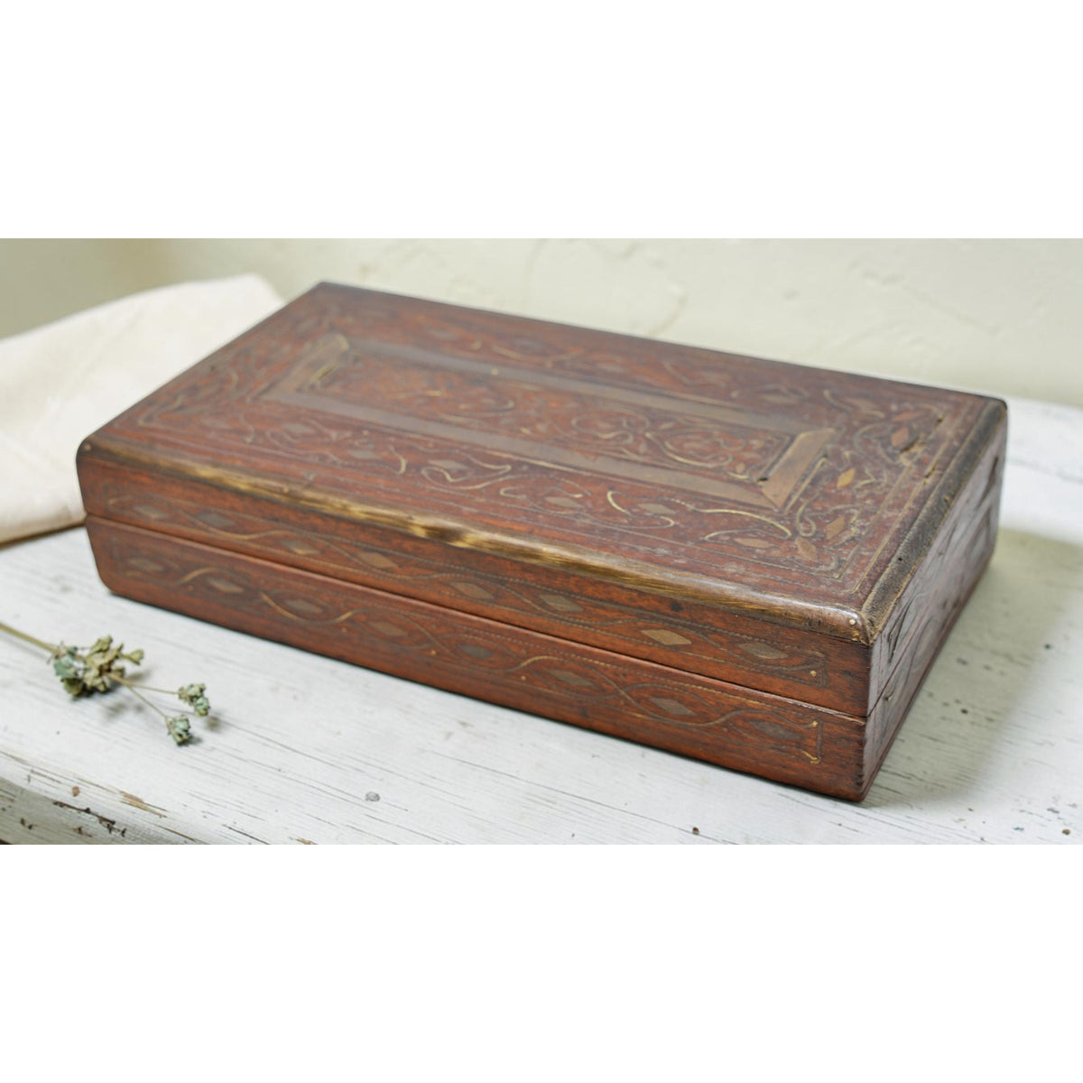 Vintage Wooden Small Storage Box Original Old Hand Crafted Brass Fitted