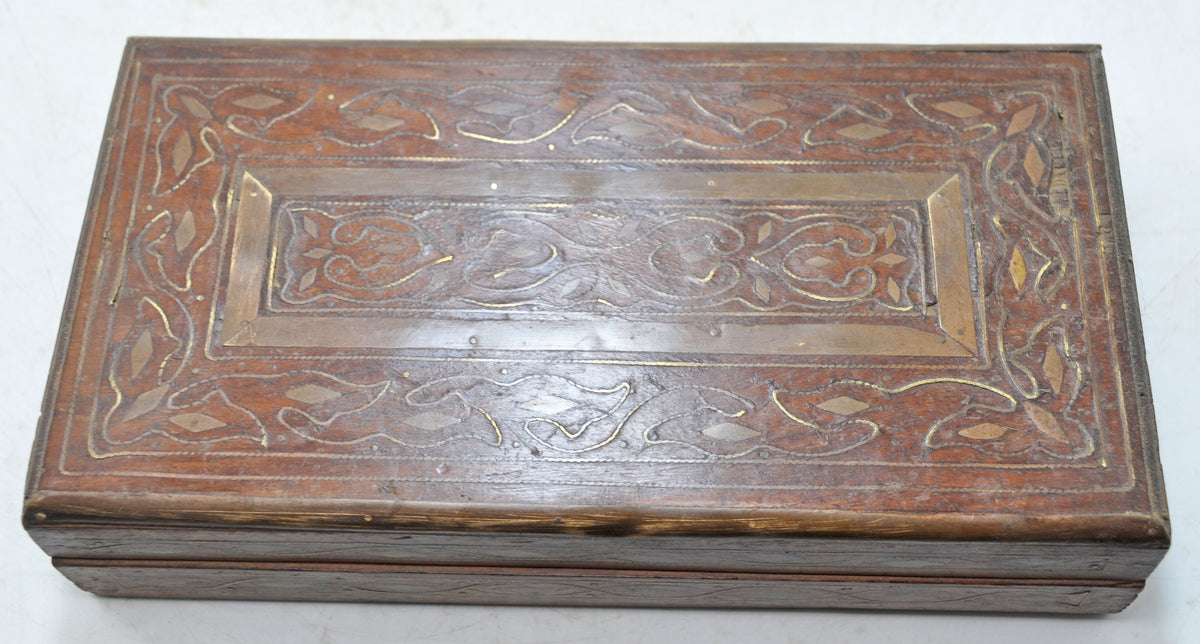 Vintage Wooden Small Storage Box Original Old Hand Crafted Brass Fitted
