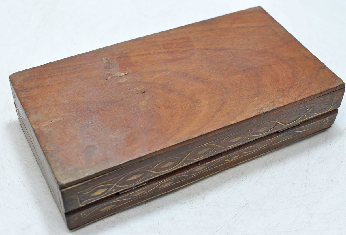 Vintage Wooden Small Storage Box Original Old Hand Crafted Brass Fitted