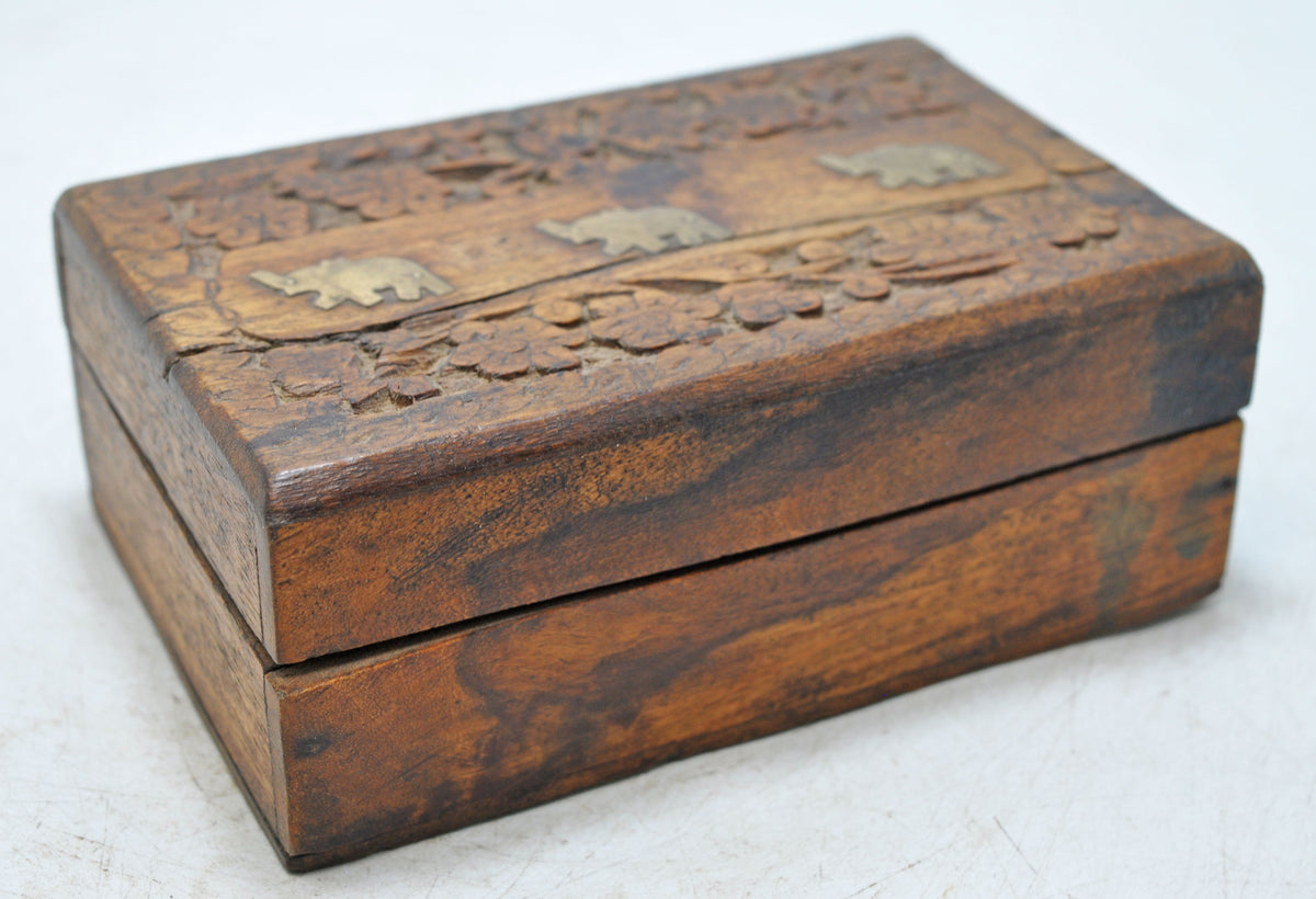 Vintage Wooden Small Storage Box Original Old Hand Crafted Brass Fitted
