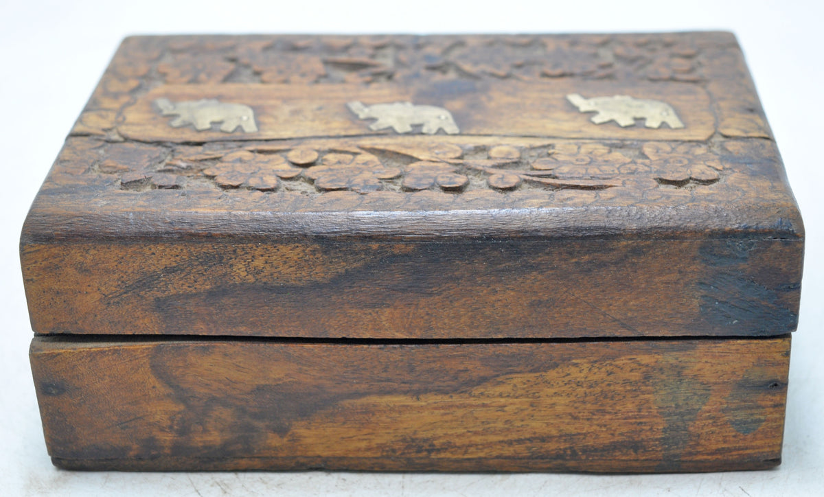 Vintage Wooden Small Storage Box Original Old Hand Crafted Brass Fitted