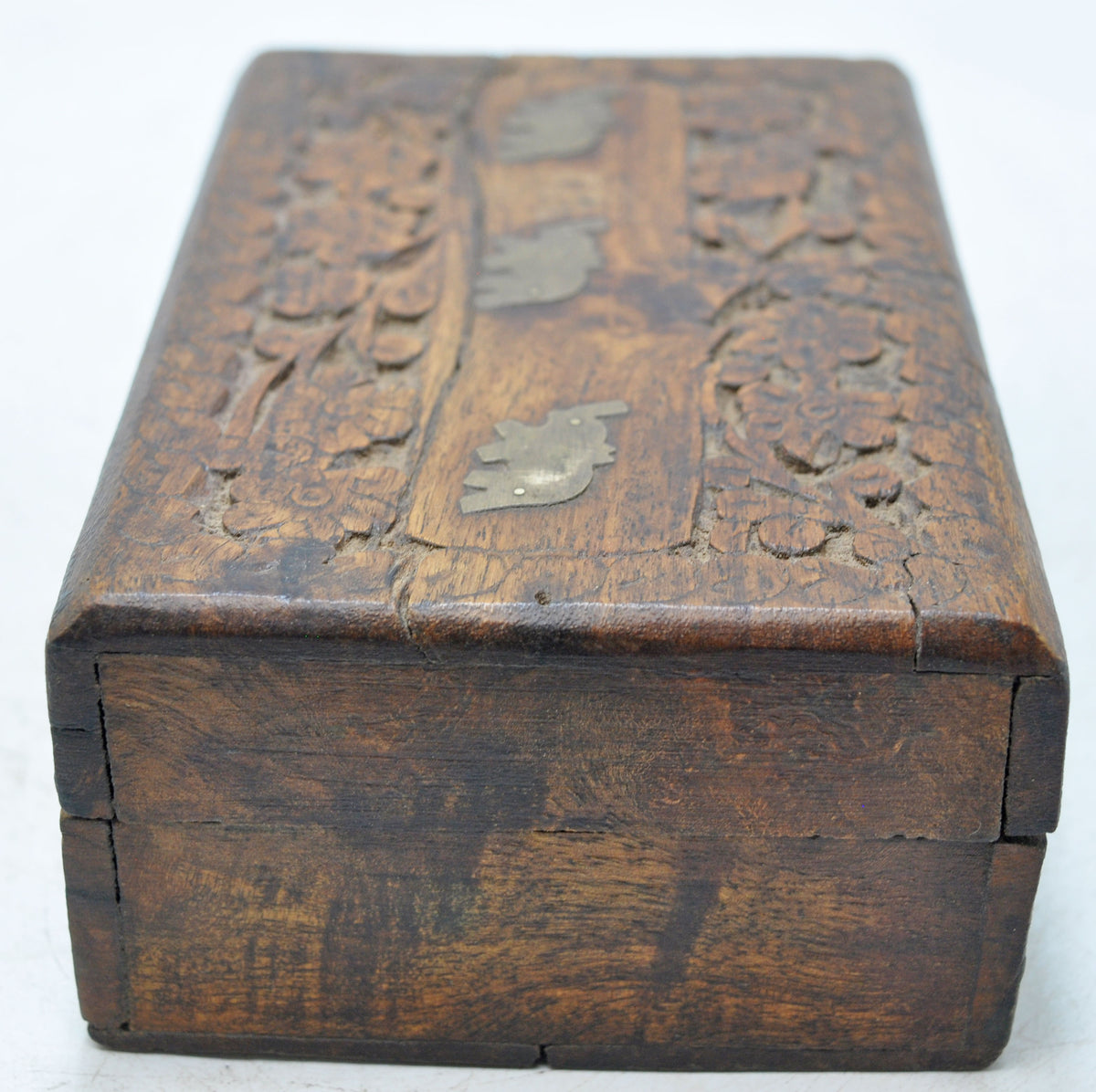 Vintage Wooden Small Storage Box Original Old Hand Crafted Brass Fitted