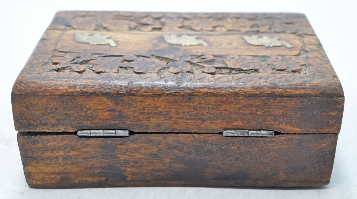 Vintage Wooden Small Storage Box Original Old Hand Crafted Brass Fitted
