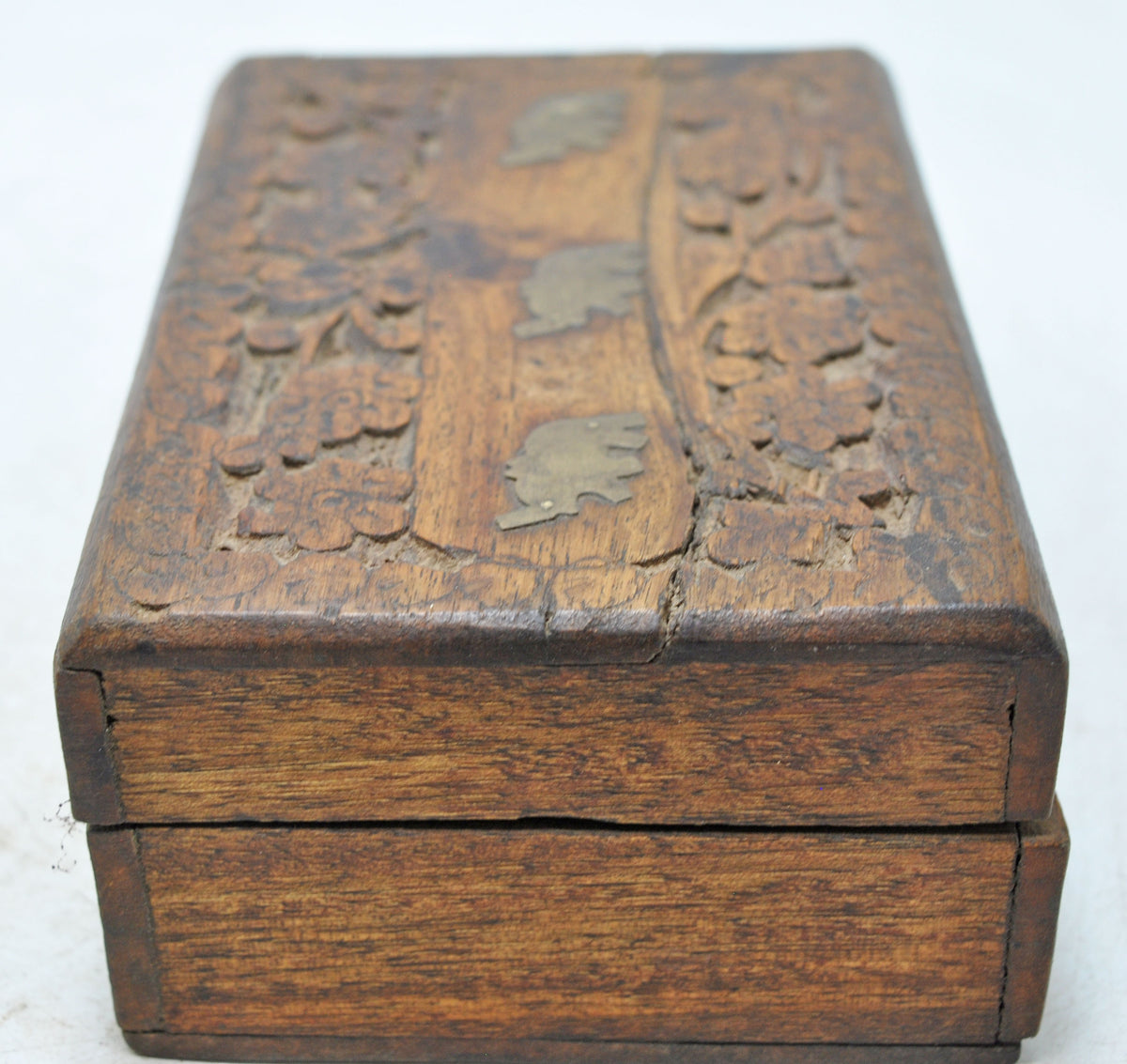 Vintage Wooden Small Storage Box Original Old Hand Crafted Brass Fitted