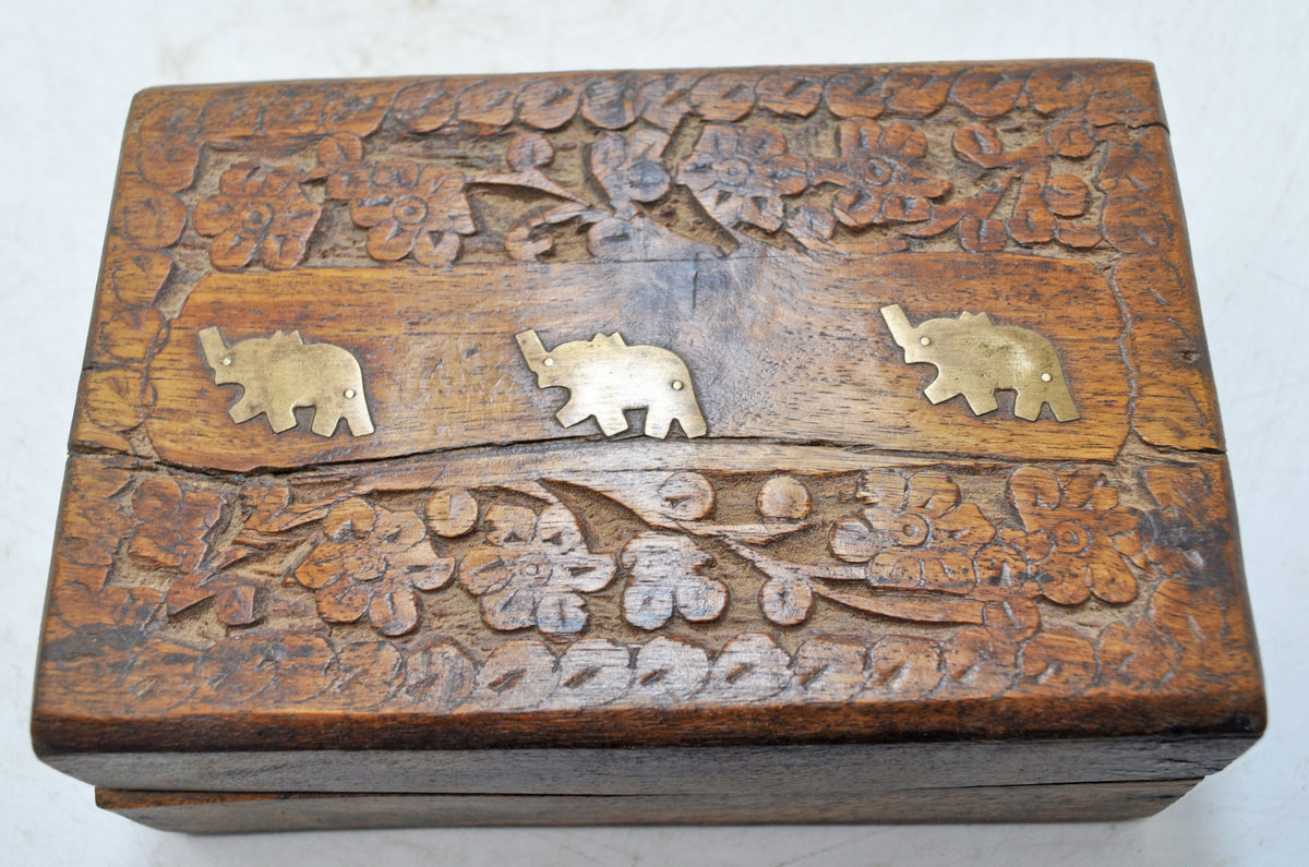 Vintage Wooden Small Storage Box Original Old Hand Crafted Brass Fitted