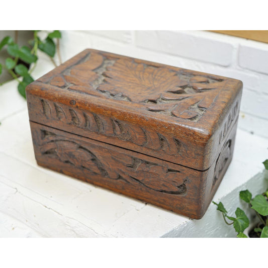 Vintage Wooden Small Storage Box Original Old Hand Crafted Carved