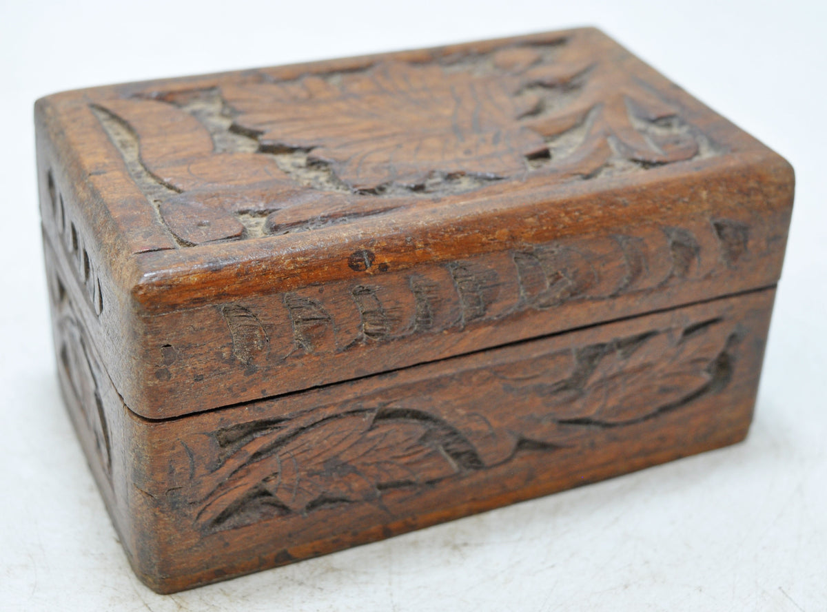 Vintage Wooden Small Storage Box Original Old Hand Crafted Carved