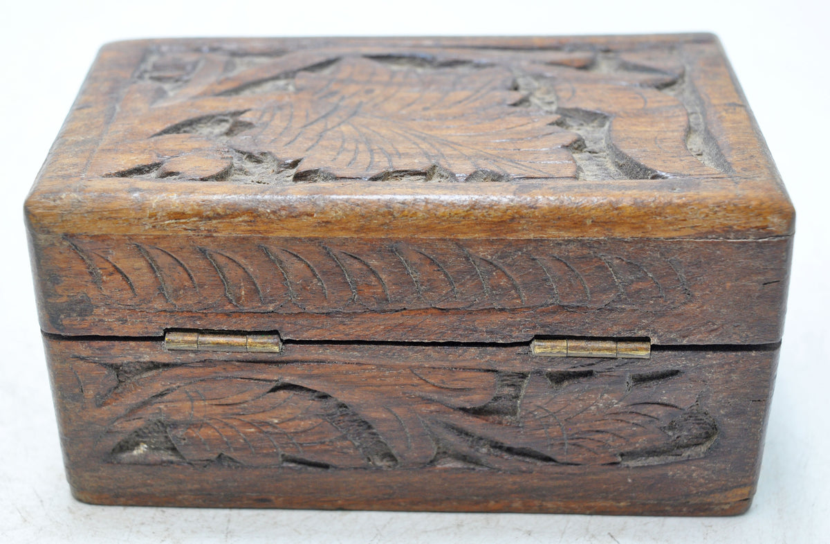 Vintage Wooden Small Storage Box Original Old Hand Crafted Carved