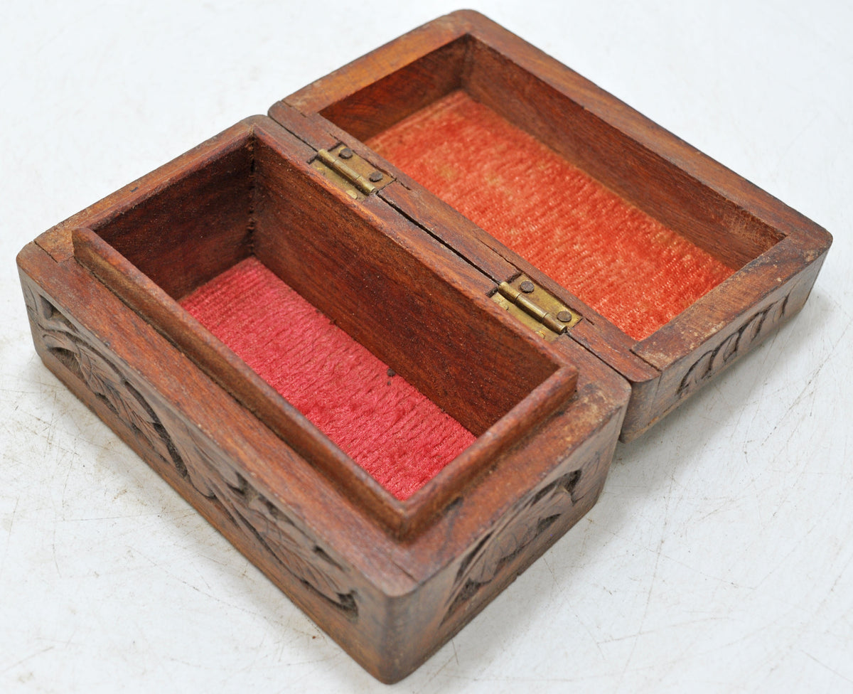 Vintage Wooden Small Storage Box Original Old Hand Crafted Carved