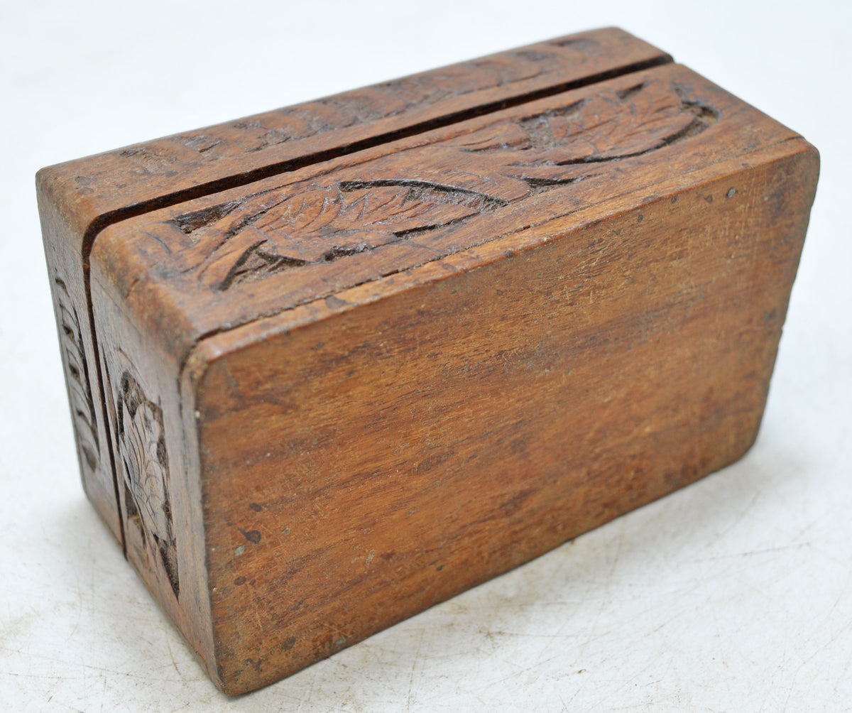 Vintage Wooden Small Storage Box Original Old Hand Crafted Carved
