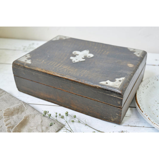 Vintage Wooden Small Storage Box Original Old Hand Crafted Metal Fitted