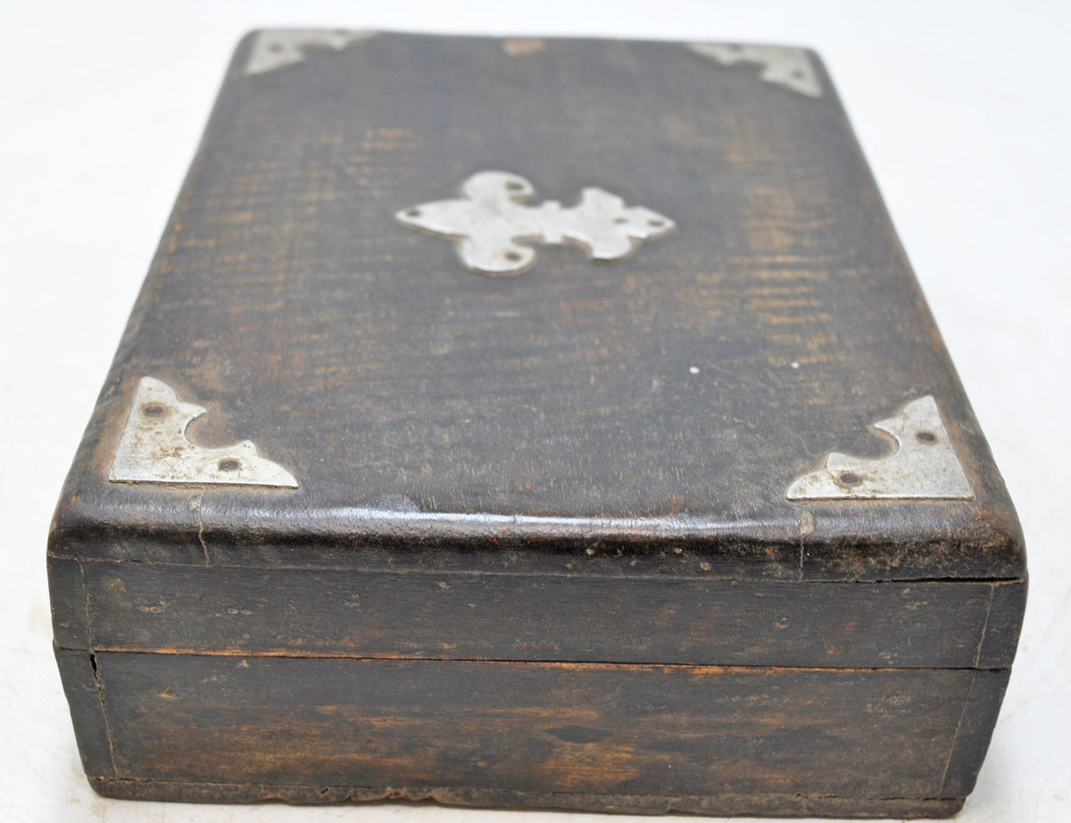 Vintage Wooden Small Storage Box Original Old Hand Crafted Metal Fitted