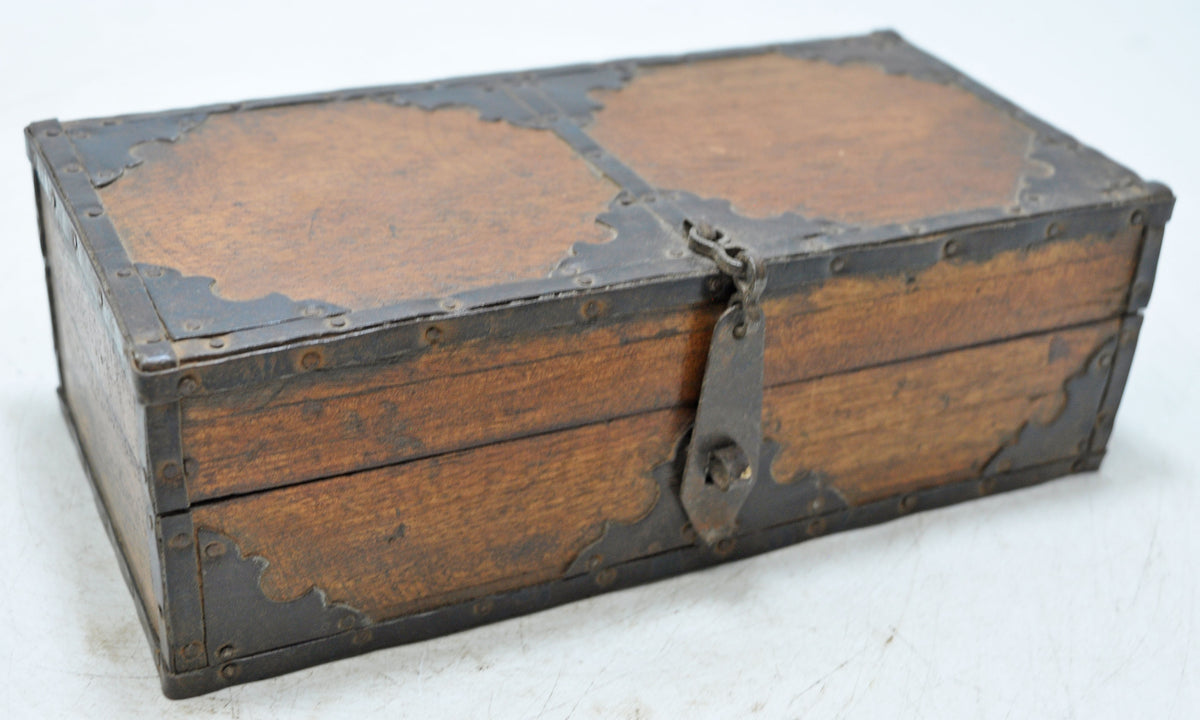 Vintage Wooden Small Storage Box Original Old Hand Crafted Metal Fitted