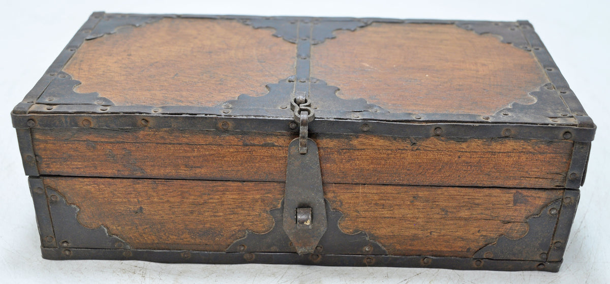 Vintage Wooden Small Storage Box Original Old Hand Crafted Metal Fitted