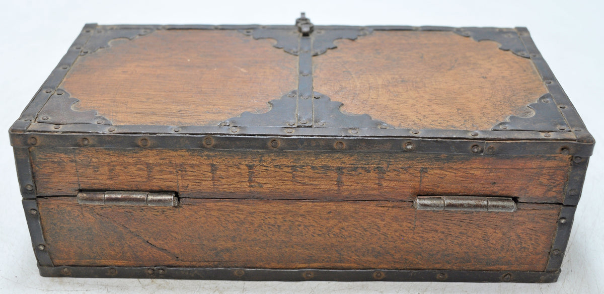 Vintage Wooden Small Storage Box Original Old Hand Crafted Metal Fitted
