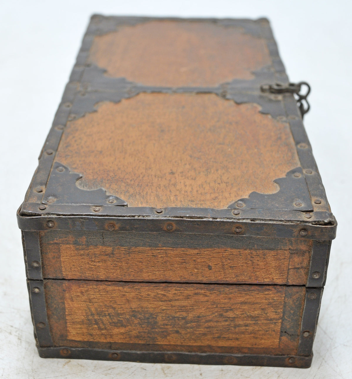 Vintage Wooden Small Storage Box Original Old Hand Crafted Metal Fitted