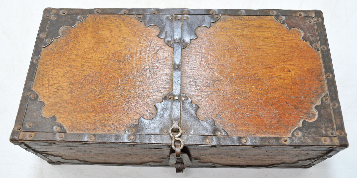 Vintage Wooden Small Storage Box Original Old Hand Crafted Metal Fitted