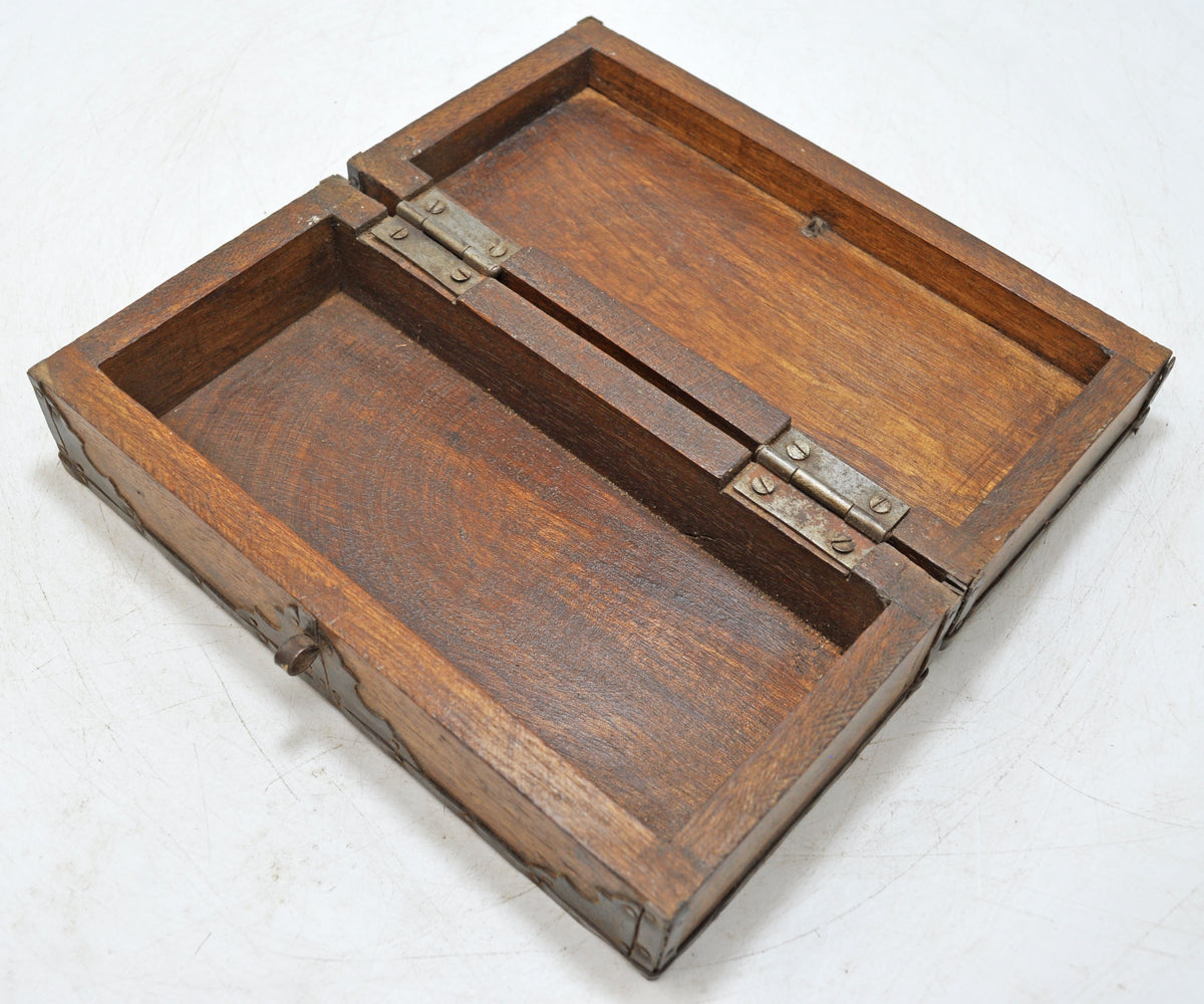 Vintage Wooden Small Storage Box Original Old Hand Crafted Metal Fitted