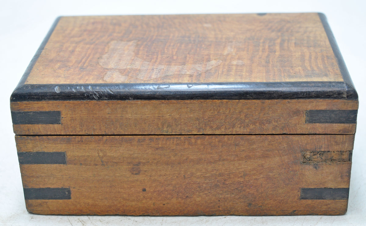 Vintage Wooden Small Storage Box Original Old Hand Crafted Metal Fitted