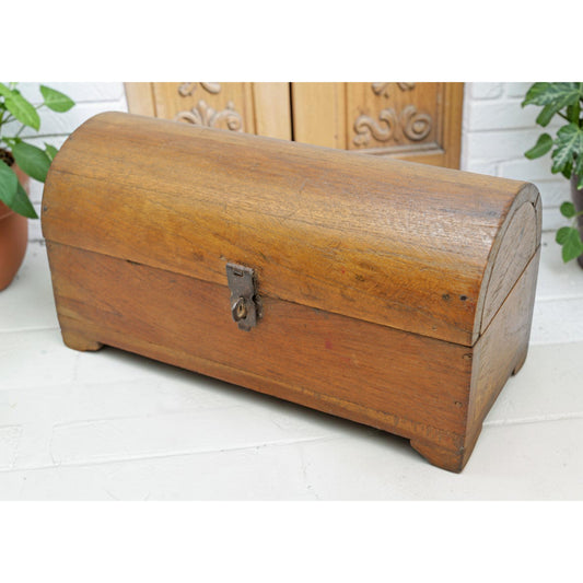 Vintage Wooden Half Round Top Storage Box Original old Hand Crafted