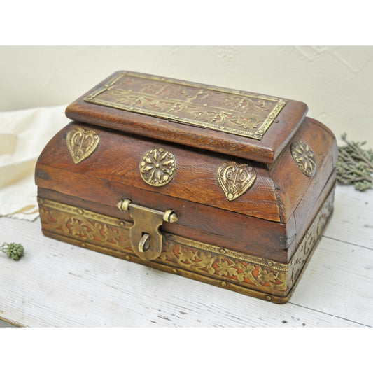 Vintage Wooden Dome Shaped Storage Box Original Old Fine Brass Fitted