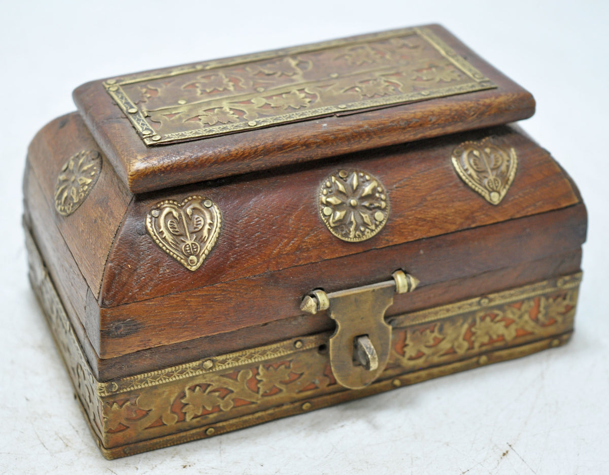 Vintage Wooden Dome Shaped Storage Box Original Old Fine Brass Fitted