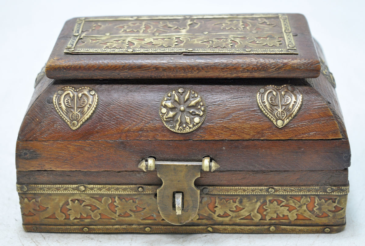 Vintage Wooden Dome Shaped Storage Box Original Old Fine Brass Fitted