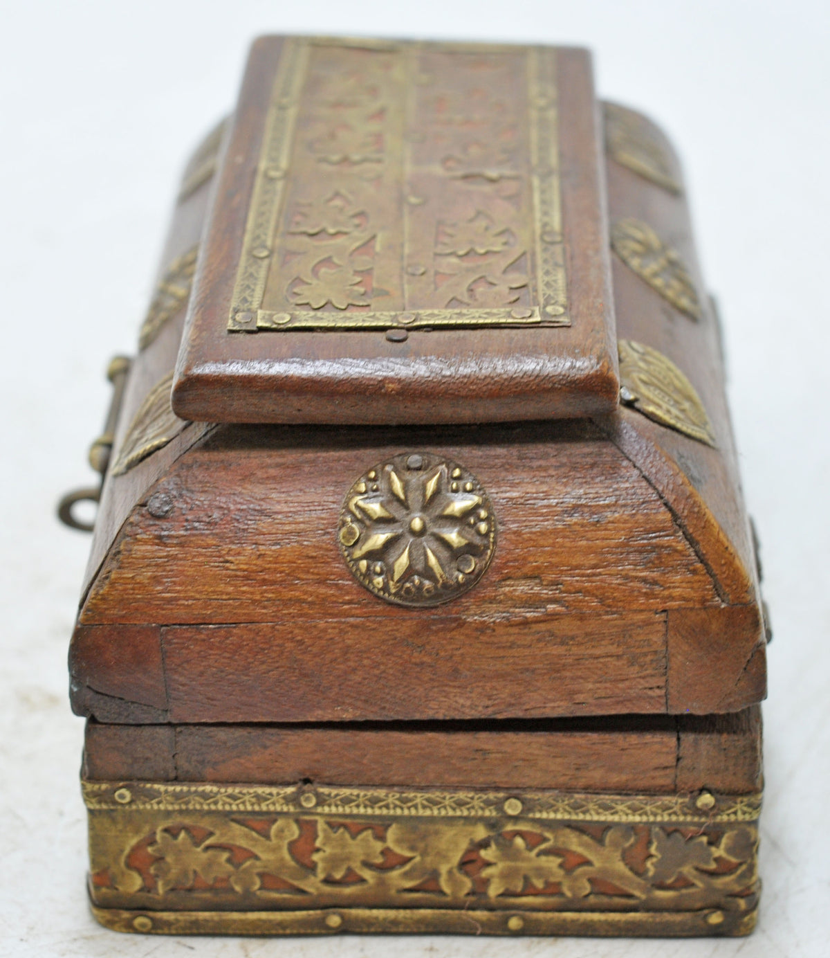 Vintage Wooden Dome Shaped Storage Box Original Old Fine Brass Fitted