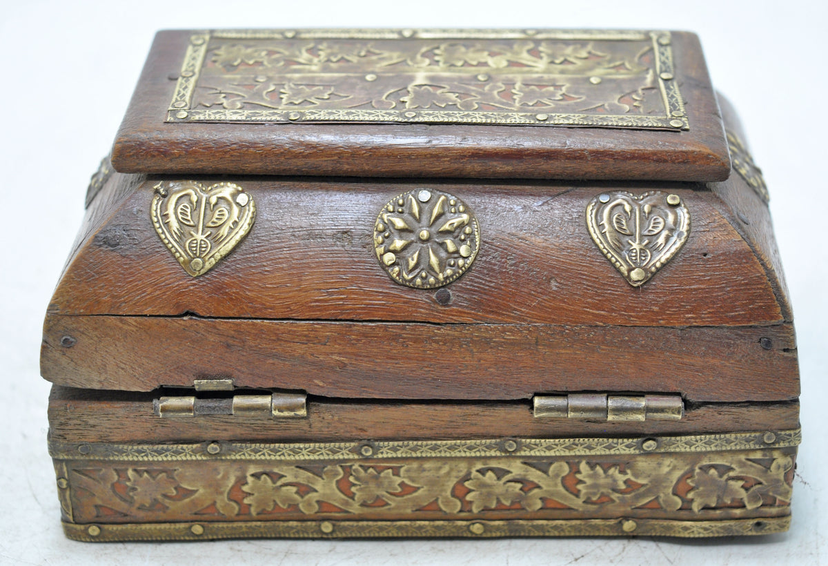 Vintage Wooden Dome Shaped Storage Box Original Old Fine Brass Fitted