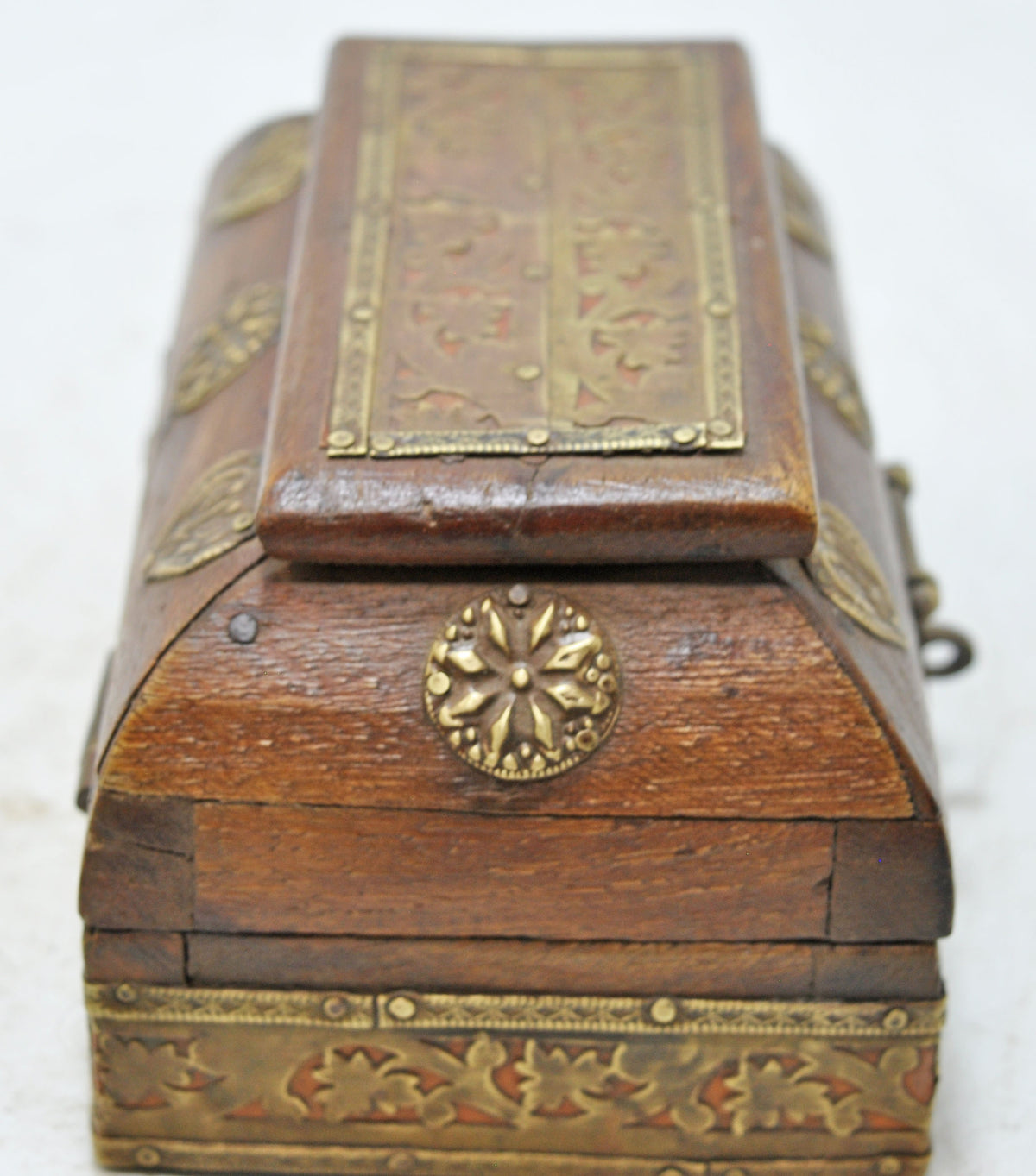 Vintage Wooden Dome Shaped Storage Box Original Old Fine Brass Fitted