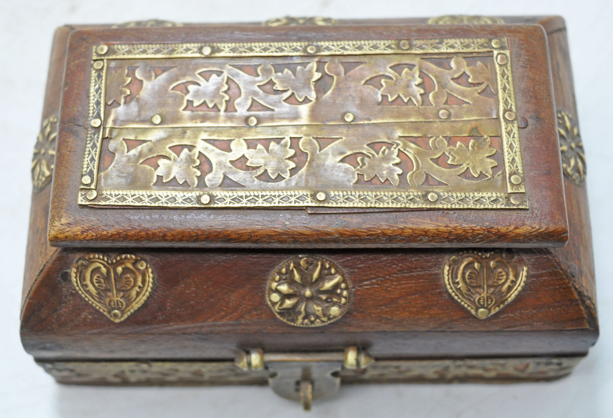 Vintage Wooden Dome Shaped Storage Box Original Old Fine Brass Fitted