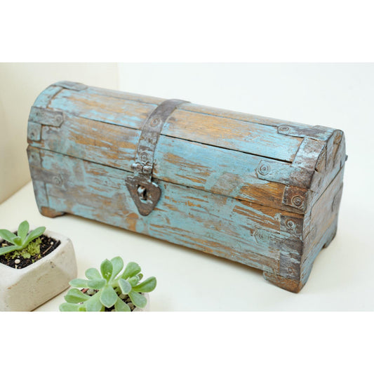Vintage Wooden Half Round Top Storage Box Original old Hand Crafted Rustic Painted