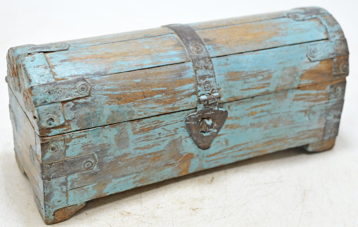 Vintage Wooden Half Round Top Storage Box Original old Hand Crafted Rustic Painted