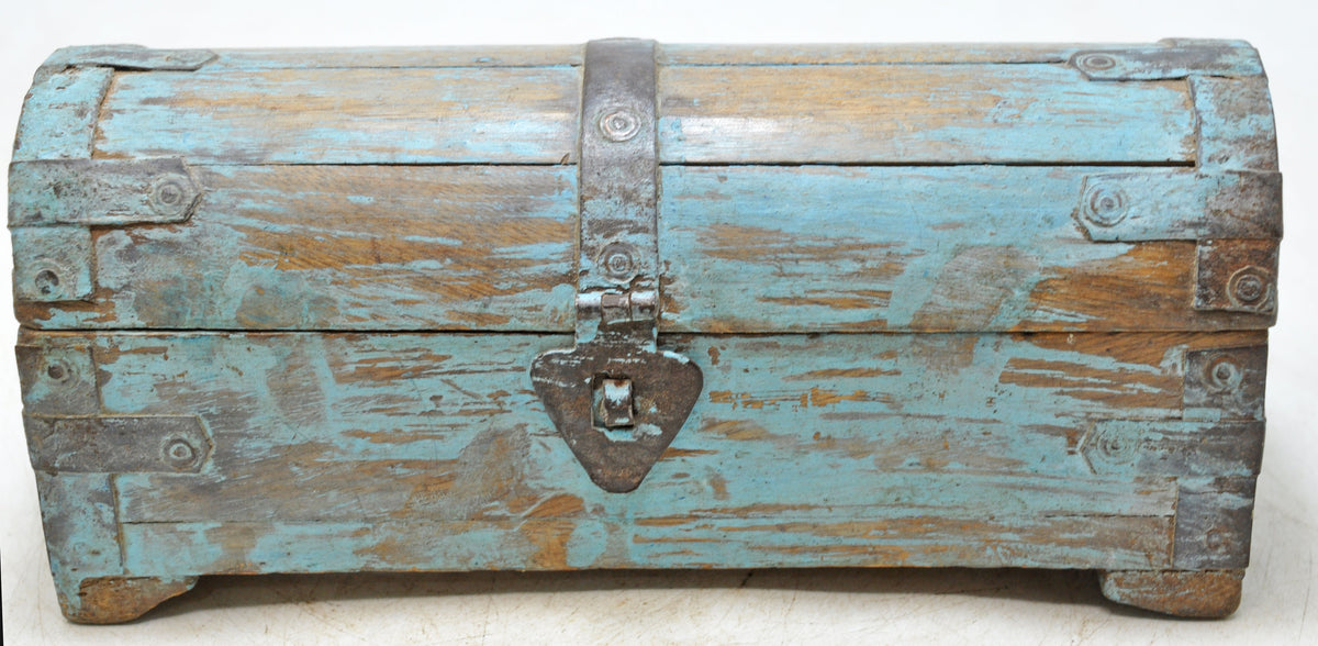 Vintage Wooden Half Round Top Storage Box Original old Hand Crafted Rustic Painted