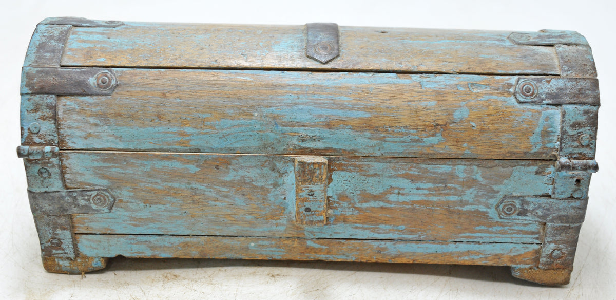 Vintage Wooden Half Round Top Storage Box Original old Hand Crafted Rustic Painted