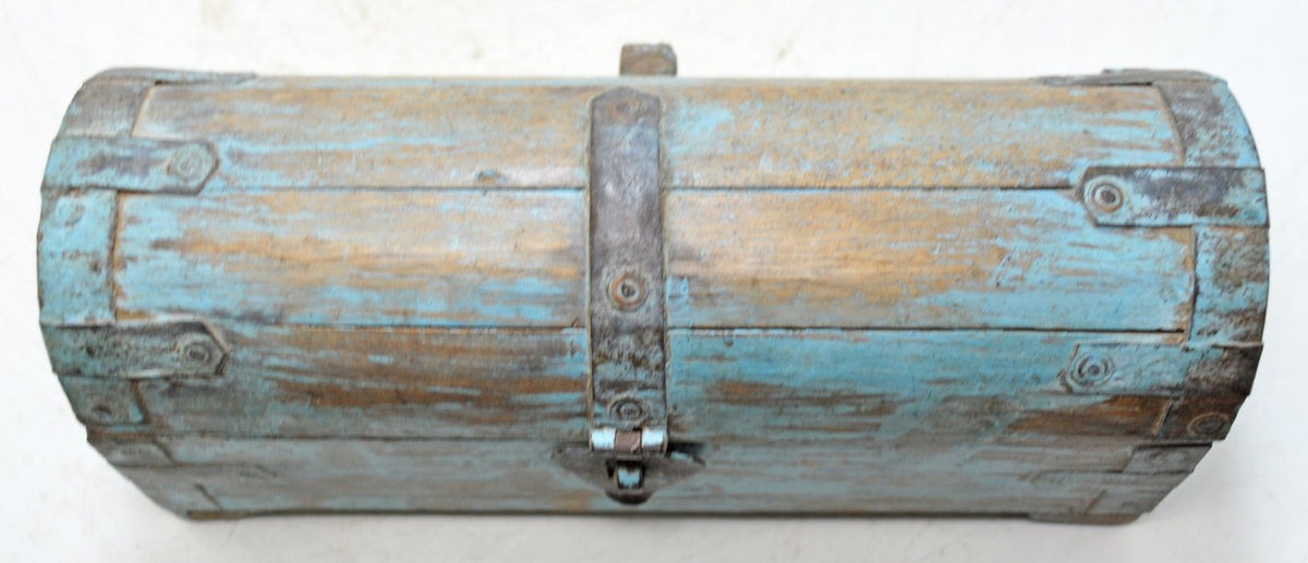 Vintage Wooden Half Round Top Storage Box Original old Hand Crafted Rustic Painted