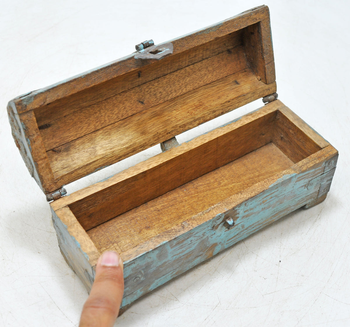 Vintage Wooden Half Round Top Storage Box Original old Hand Crafted Rustic Painted