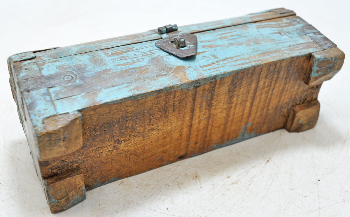 Vintage Wooden Half Round Top Storage Box Original old Hand Crafted Rustic Painted