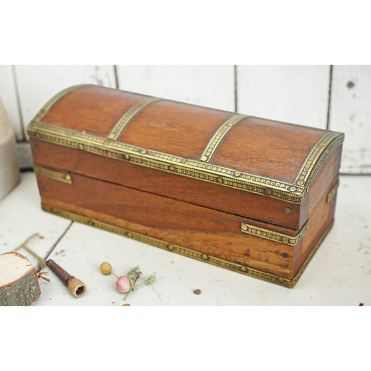 Vintage Wooden Small Storage Box Original Old Hand Crafted Brass Fitted