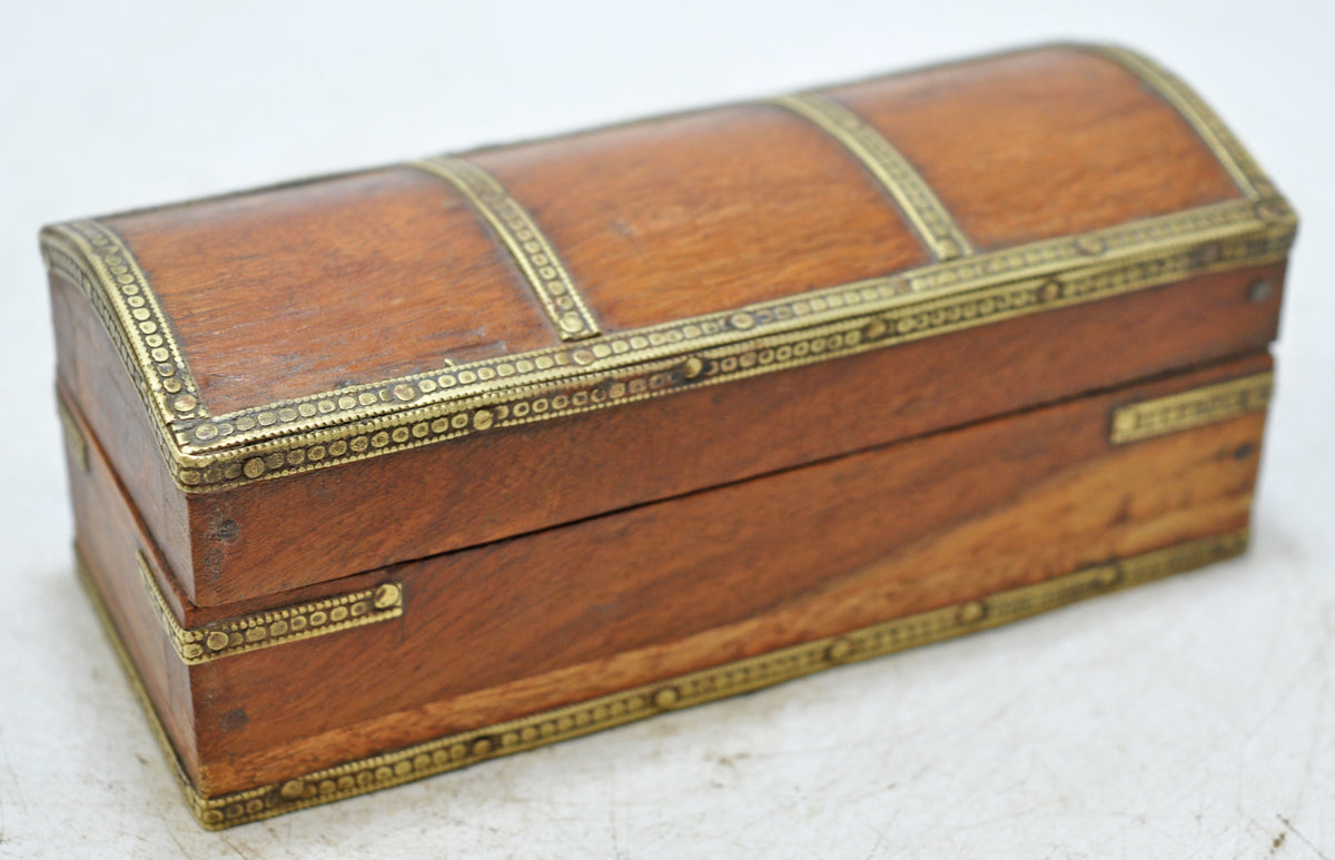Vintage Wooden Small Storage Box Original Old Hand Crafted Brass Fitted