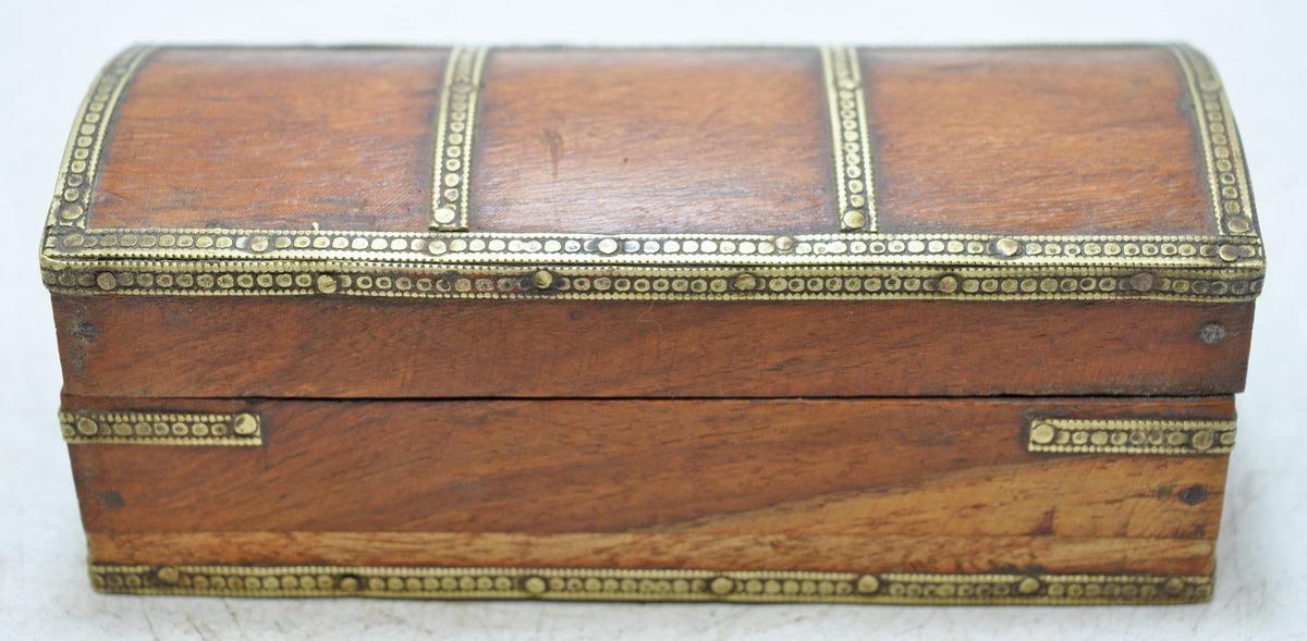 Vintage Wooden Small Storage Box Original Old Hand Crafted Brass Fitted