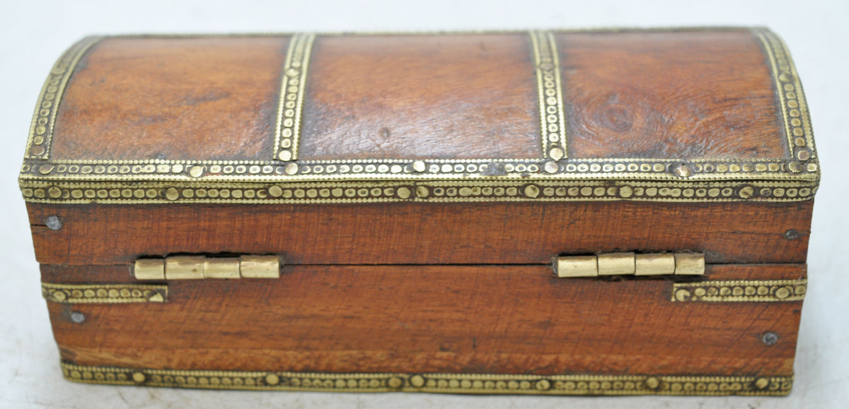 Vintage Wooden Small Storage Box Original Old Hand Crafted Brass Fitted