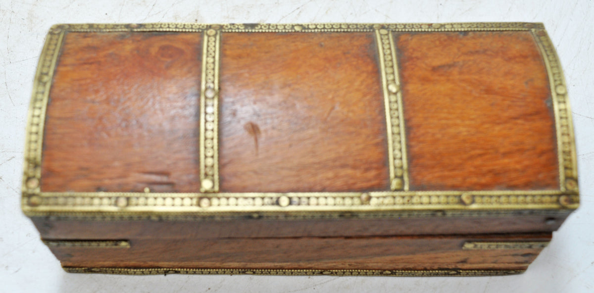 Vintage Wooden Small Storage Box Original Old Hand Crafted Brass Fitted