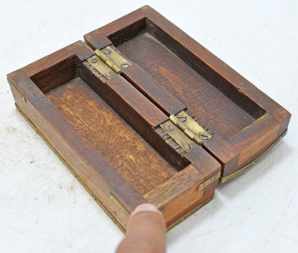 Vintage Wooden Small Storage Box Original Old Hand Crafted Brass Fitted